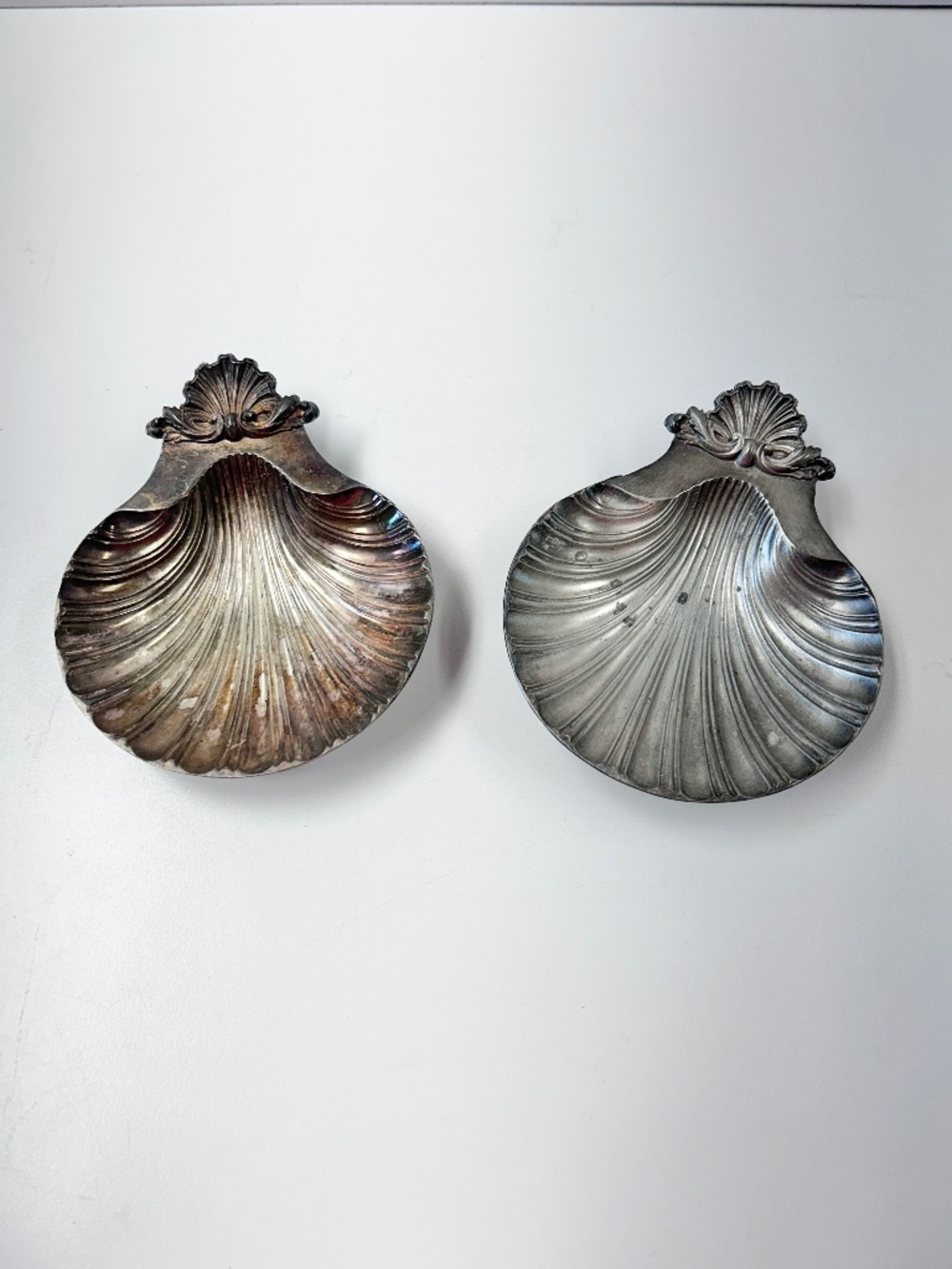 Bell Mark Vintage Sea Shell Shape Silver Plated Dish Set Of 2 Sheffield Dies
